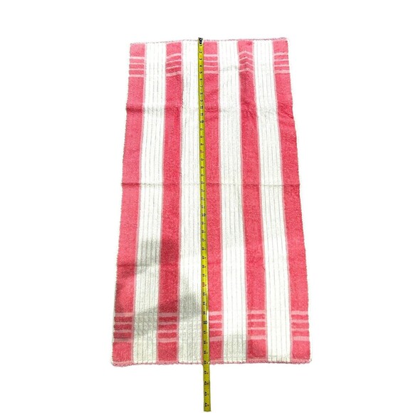 Vtg CONE Pink White Gold Stripe Textured Bath Towel Embroidered Edge Barbie Core - Picture 4 of 5
